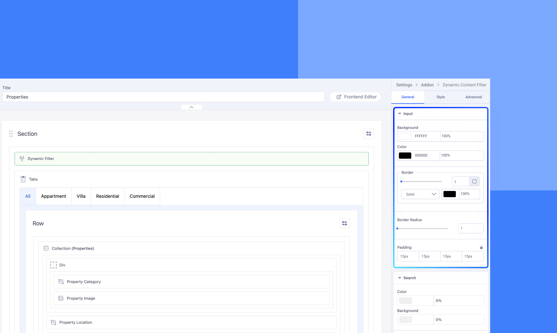Dynamic Filter Input Settings